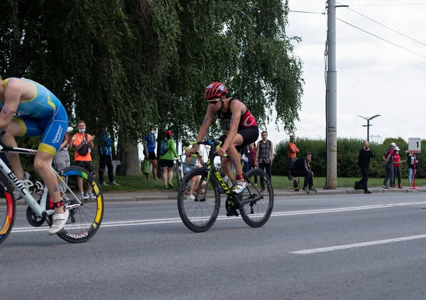 Cyklister Konkurrens Komma Ikapp Varandra European Triathlon Championship 2021 — Stockfoto