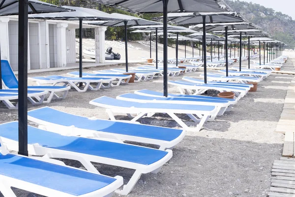 Resort Beach Empty Sun Loungers Vacation Sea Sun Loungers — Stock Photo, Image