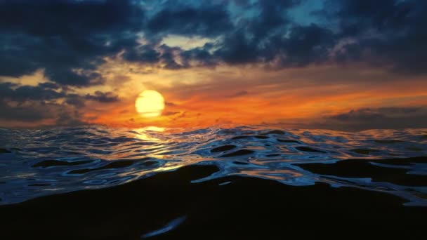 Animation 3D des vagues océaniques et coucher de soleil en 4k — Video