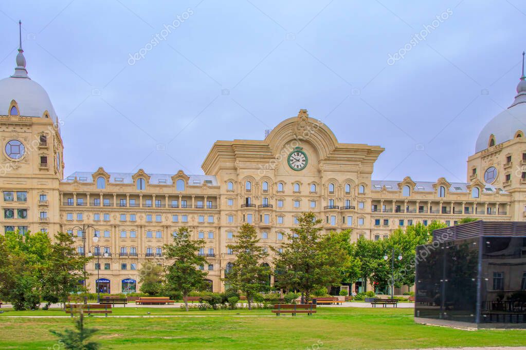 Baku, Azerbaijan. Exterior view of Courtyard hotel palace in the city center. The Courtyard by Marriott Baku is a modern, 4-star hotel located in the vibrant heart of Baku, Azerbaijan.