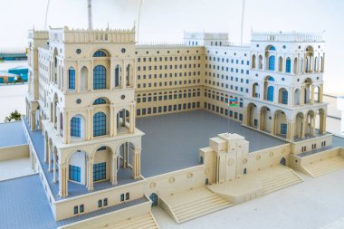 Bakü, Azerbaycan. Heydar Aliyev Merkezi 'nde bulunan Mini Azerbaycan Sergisi. Bu daimi sergide ülkenin en önemli tarihi eserlerinin ölçekli modelleri sergileniyor.