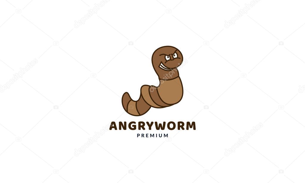 worm angry face cute cartoon logo vector icon illustration design