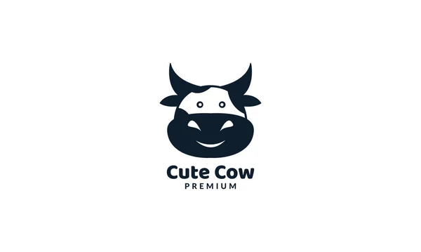 Animale Capo Mucca Mucche Latte Carino Cartone Animato Sorriso Logo — Vettoriale Stock