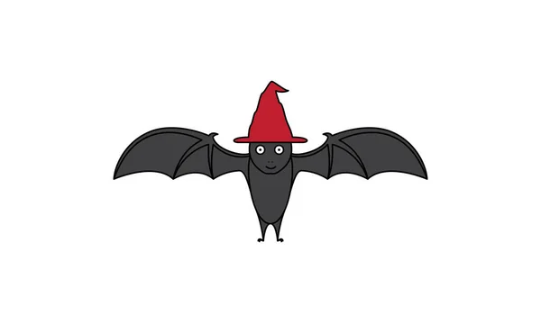 Bat Med Hatt Söt Tecknad Glad Logotyp Vektor Illustration Design — Stock vektor