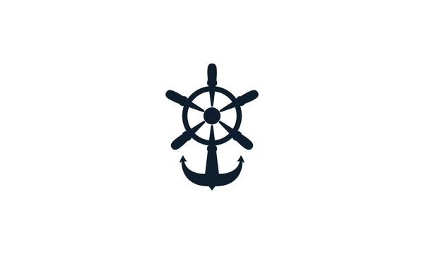 アンカーシルエットのロゴベクトルアイコンイラスト付き船ホイール — ストックベクタ
