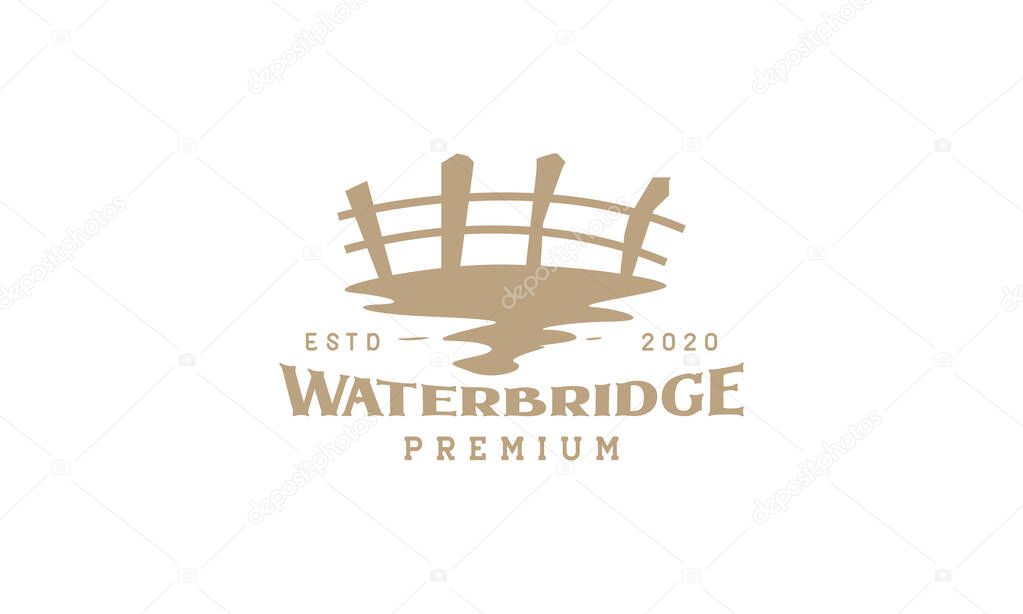Bridge traditional with river water vintage logo vector icon illustration