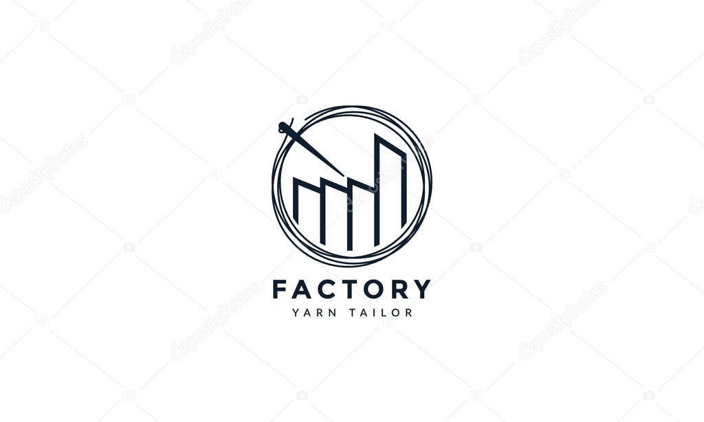 Yarn tailor factory line outline logo vector icon design