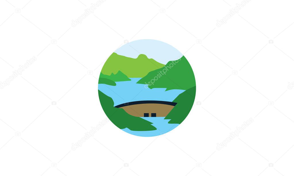 Dams river with nature view logo vector icon design