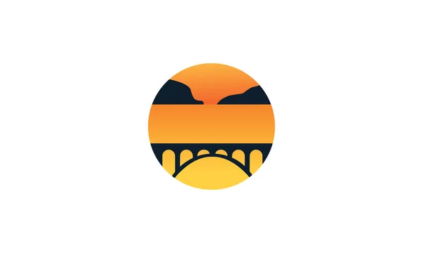 Γέφυρα Νερό Θάλασσα Ποτάμι Ηλιοβασίλεμα Λογότυπο Διάνυσμα Εικονίδιο Σχεδιασμό — Διανυσματικό Αρχείο