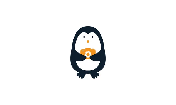 Animal Pájaro Pingüino Lindo Con Logotipo Cámara Icono Diseño Vectorial — Archivo Imágenes Vectoriales