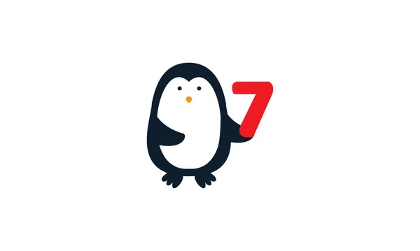 Animal Oiseau Pingouin Mignon Avec Sept Vecteur Logo — Image vectorielle