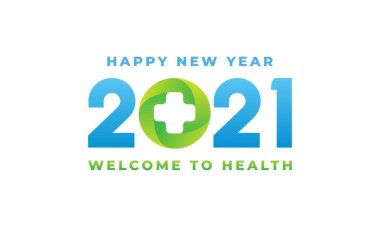 Tıbbi sağlık soyut tasarım vektör illüstrasyonuyla mutlu yıllar 2021.