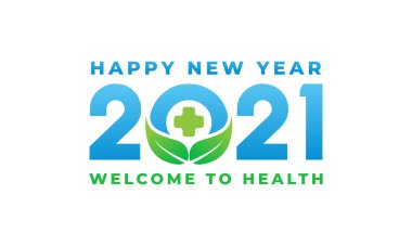 2021 yılınız kutlu olsun. Sağlık yaprağı tasarımı illüstrasyonuyla.