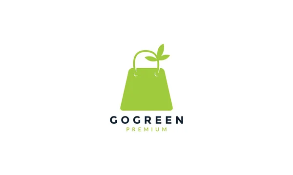 葉入りショッピングバッグ緑の自然ロゴアイコンベクトルデザイン — ストックベクタ