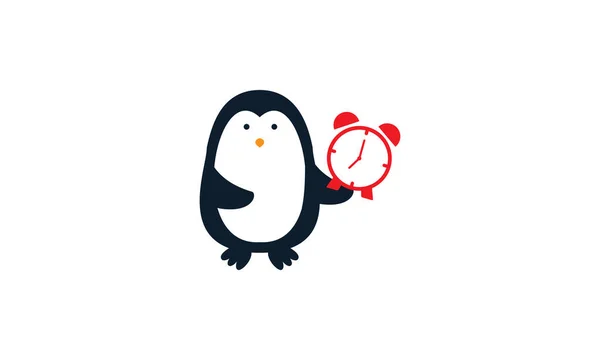 Animal Pájaro Pingüino Lindo Con Logotipo Del Reloj Icono Diseño — Archivo Imágenes Vectoriales