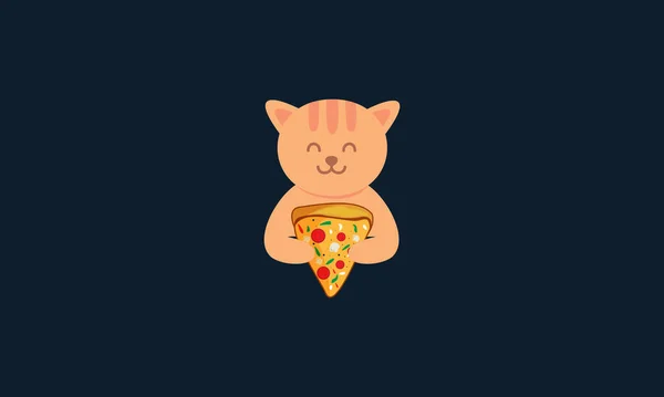 Zvíře Domácí Zvířata Kočka Kočička Kotě Jídlem Pizza Roztomilé Logo — Stockový vektor