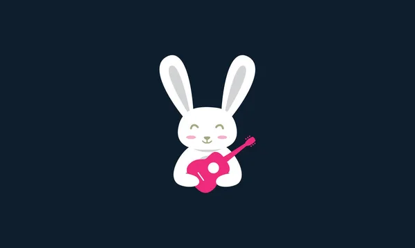 動物ペットウサギとギターかわいいロゴベクトルアイコンデザイン — ストックベクタ