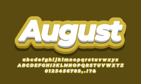 Agosto Mese Testo Disegno Giallo — Vettoriale Stock