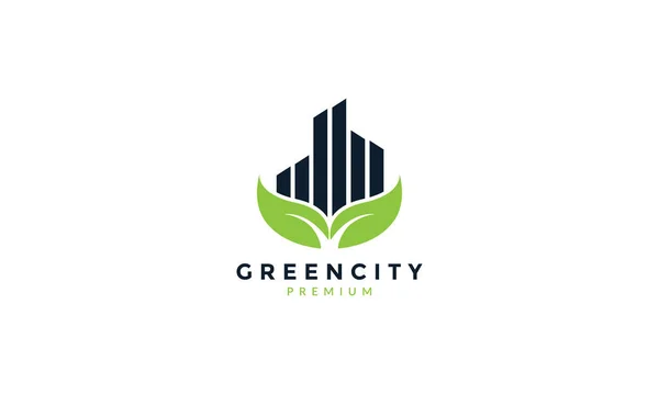 Φύλλο Πράσινο Κτίριο Ουρανοξύστη Λογότυπο Διάνυσμα Εικονίδιο Σχέδιο Απεικόνισης — Διανυσματικό Αρχείο