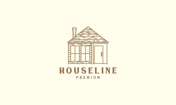 Huis Huis Cottage Hout Lijn Vintage Eenvoudig Logo Vector Pictogram — Stockvector