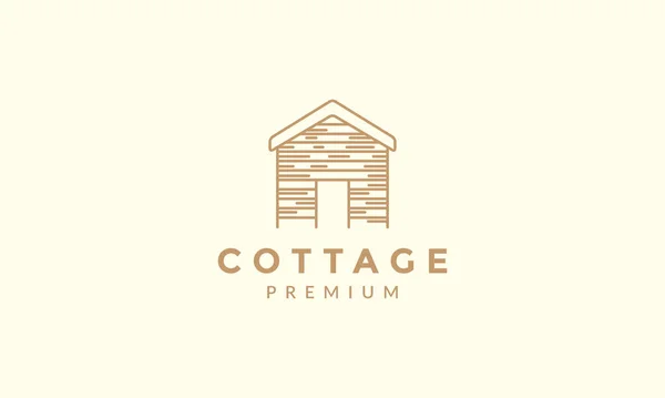 Huis Huis Cottage Hout Lijn Vintage Eenvoudig Logo Vector Pictogram — Stockvector