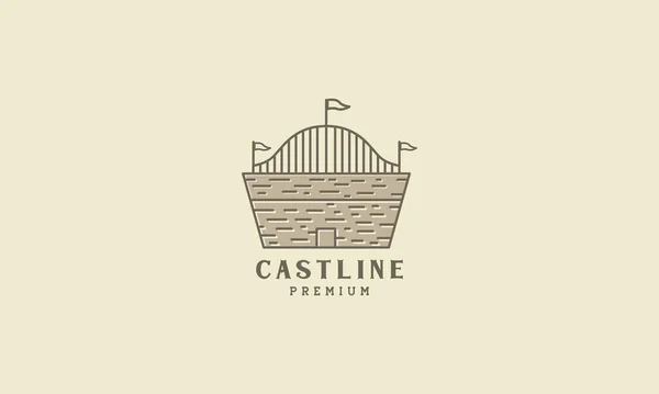 Vintage Line Building Castle Wall Logo Vector Icon Illustration Design — стоковый вектор