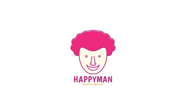 Carino Cartone Animato Uomo Testa Sorriso Felice Rosa Logo Vettoriale — Vettoriale Stock