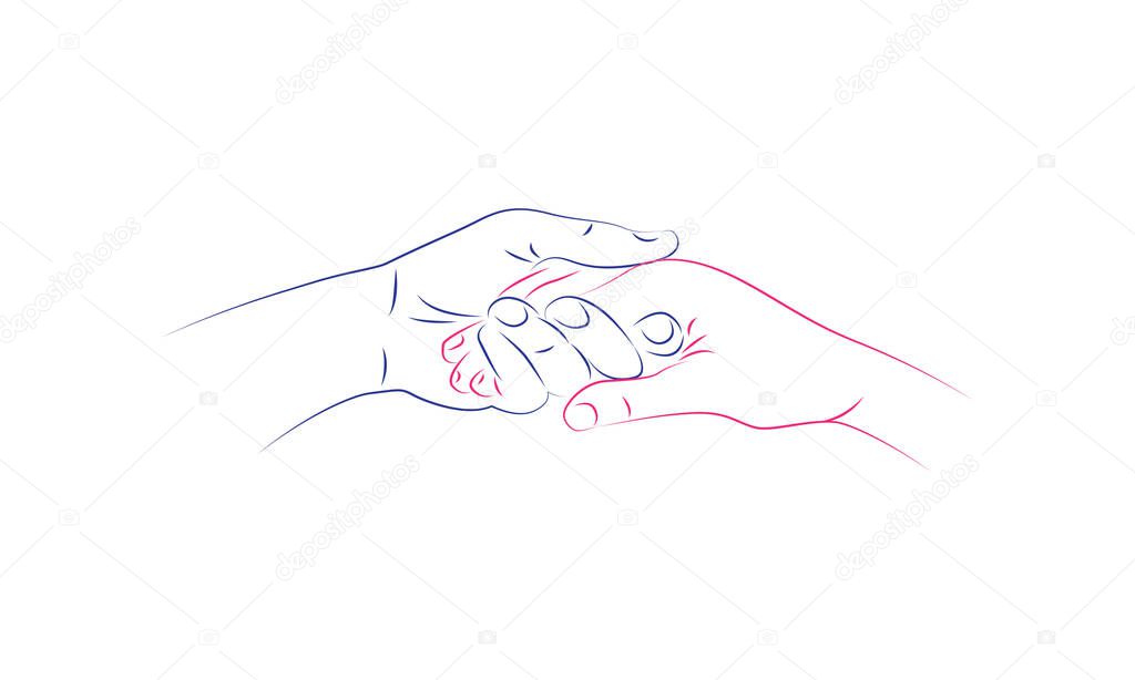 two hand helping line logo symbol icon vector graphic design 