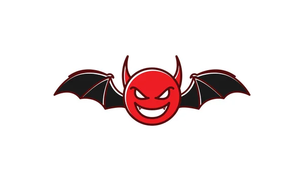 Şeytan Kafası Kırmızı Yarasa Kanatları Logo Sembolü Vektör Grafik Tasarımı — Stok Vektör