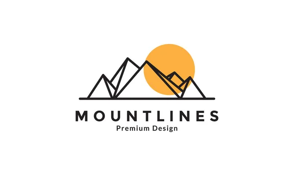 Ligne Moderne Montagne Avec Coucher Soleil Logo Icône Vectoriel Illustration — Image vectorielle