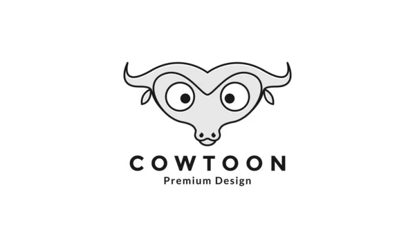 Μοναδικό Χαριτωμένο Κεφάλι Αγελάδα Ταύρος Κινούμενα Σχέδια Λογότυπο Εικονίδιο Διάνυσμα — Διανυσματικό Αρχείο