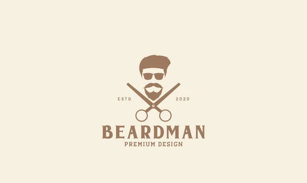 Hipster Man Head Beard Scissor Logo Symbol Icon Vector Graphic — Stock Vector