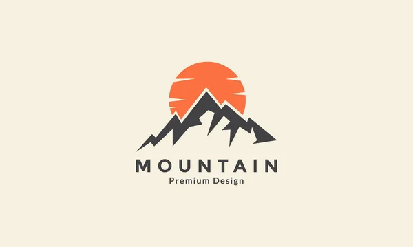 Vintage Simple Montagne Avec Coucher Soleil Logo Icône Vectoriel Illustration — Image vectorielle