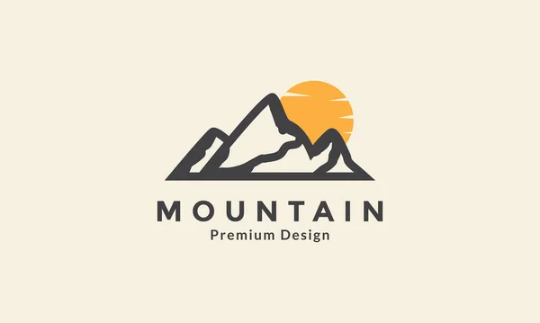 Vintage Simple Montagne Avec Coucher Soleil Logo Icône Vectoriel Illustration — Image vectorielle