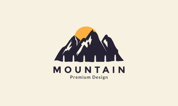 Millésime Montagne Avec Coucher Soleil Logo Icône Vectoriel Illustration Graphique — Image vectorielle