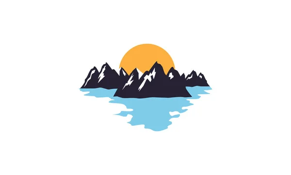 Montagne Avec Mer Coucher Soleil Vintage Logo Symbole Icône Vectoriel — Image vectorielle