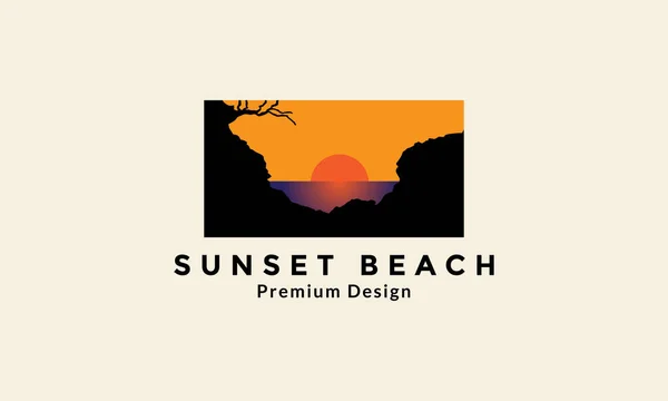 Sea Cliffs Sunset Landscape Logo Vector Icon Symbol Design Graphic — Stock Vector