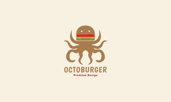 Kreslený Chobotnicový Burger Logo Vektorové Ikony Symbol Grafický Design Ilustrace — Stockový vektor
