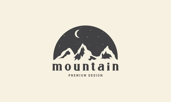 Nuit Paysage Vue Montagne Avec Lune Logo Vectoriel Icône Symbole — Image vectorielle