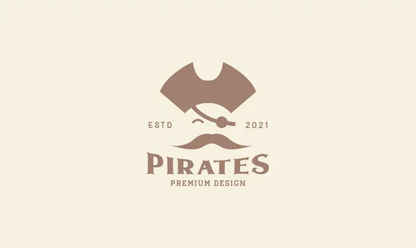 Piratas Cabeza Con Sombrero Sonrisa Logotipo Vintage Icono Icono Símbolo — Vector de stock