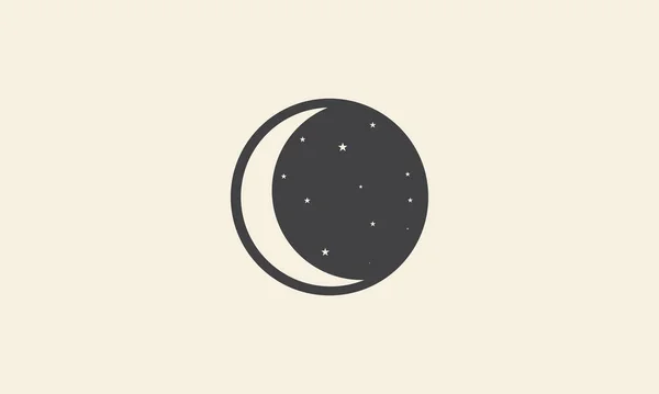 Černý Noční Kruh Půlměsícem Hvězdným Logem Vektorové Ikony Symbol Design — Stockový vektor