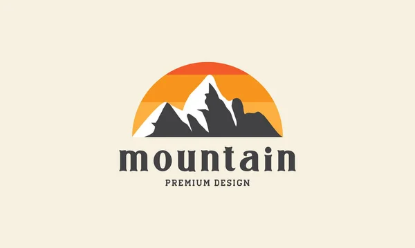 Montanha Moderna Plana Com Abstrato Pôr Sol Logotipo Vetor Ícone — Vetor de Stock