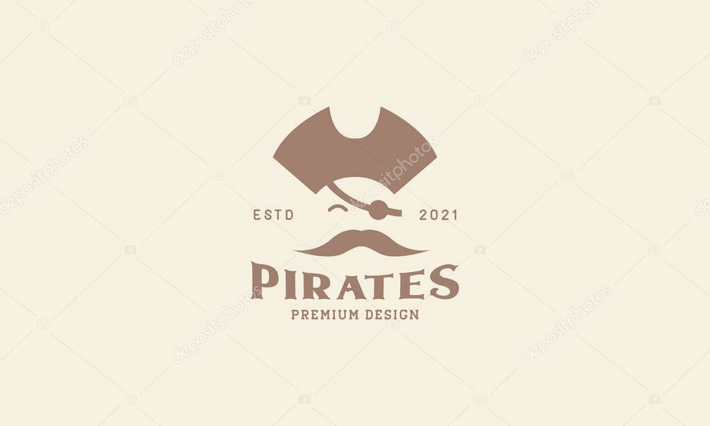 head pirates with hat smile vintage logo vector icon symbol design graphic illustration