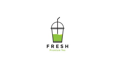 modern cam çay ya da meyve suyu plastik logo sembolü vektör grafik tasarım illüstrasyonu