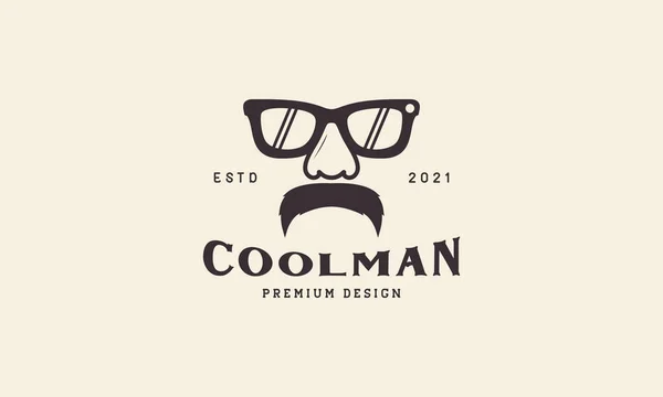 Homem Vintage Com Óculos Sol Logotipo Barba Símbolo Ícone Vetor — Vetor de Stock