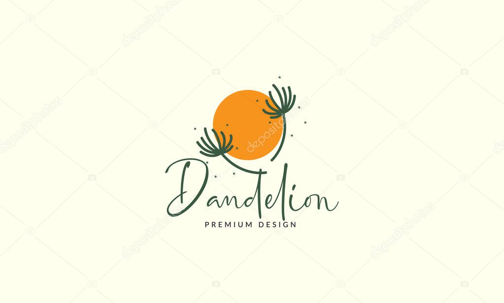 Dandelion flower lines with sunset logo vector symbol icon illustration design