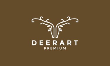 Çizgiler modern baş geyik ve boynuz logo vektör simgesi tasarımı illüstrasyonu