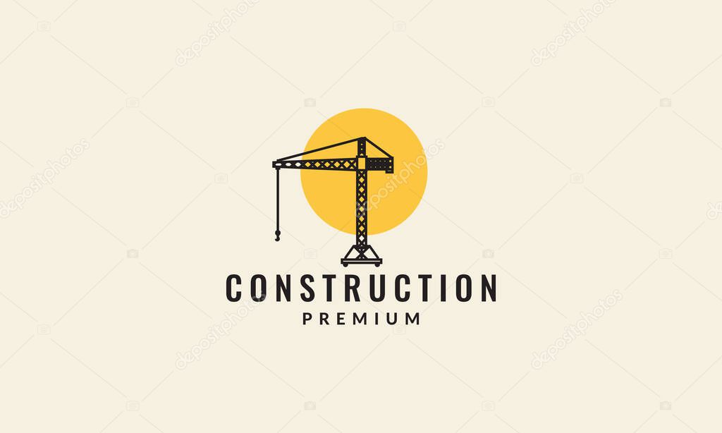 Crane construction lines with sunset logo vector symbol icon design illustration