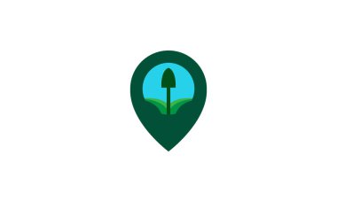 Pin haritası logo simgesi simgesi olan kürek tarımı vektör grafik tasarımı illüstrasyonu