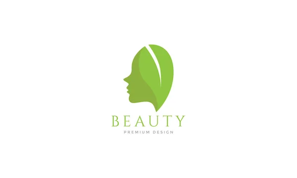 Feuille Verte Avec Des Femmes Tête Beauté Logo Symbole Icône — Image vectorielle